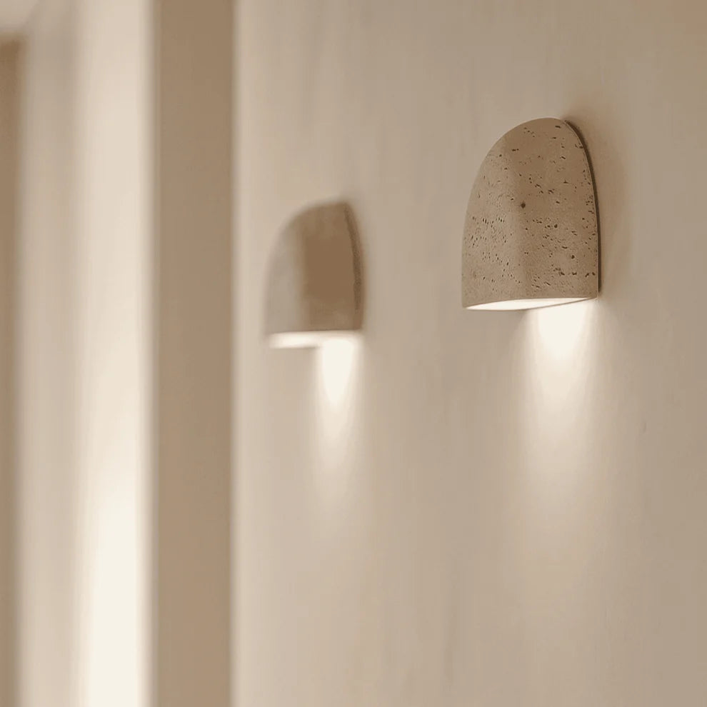 Siya Travertine Wall Sconce | Natural Stone Half-Bowl Light | Qonforta