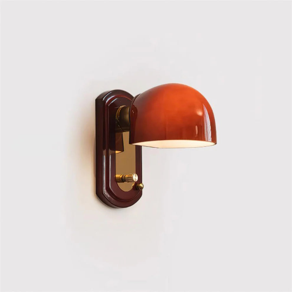 Vintage Dome Wall Sconce | Glossy Retro Shade, Brass Backplate | Qonforta