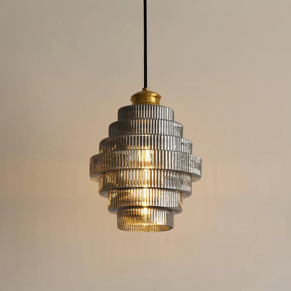 RidgeGlow Tiered Glass Pendant Light | Amber & Smoke Gray | Qonforta