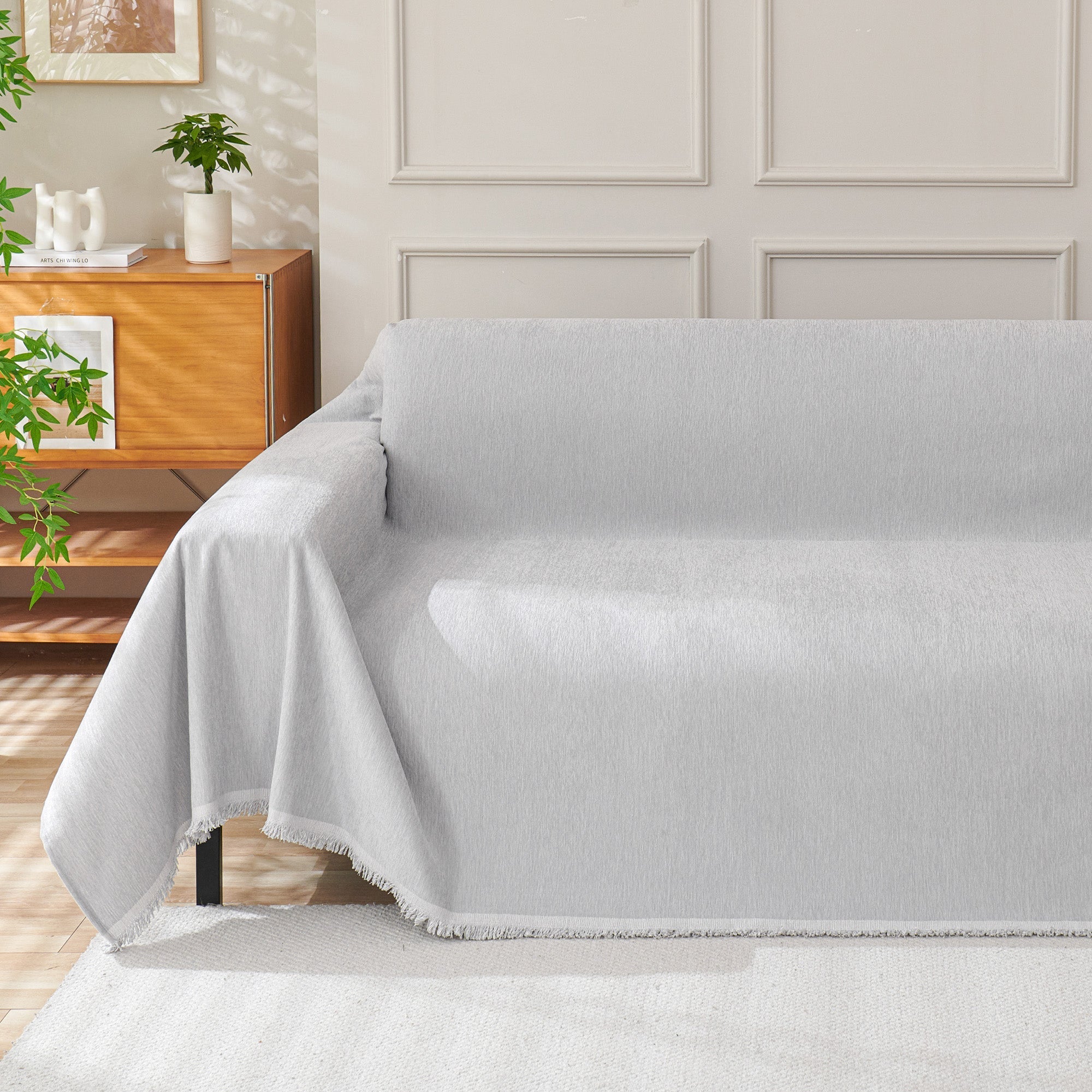 Boho Woven Sofa Cover, Fringed Edge Textile Blend | Washable Furniture Throw | Qonforta