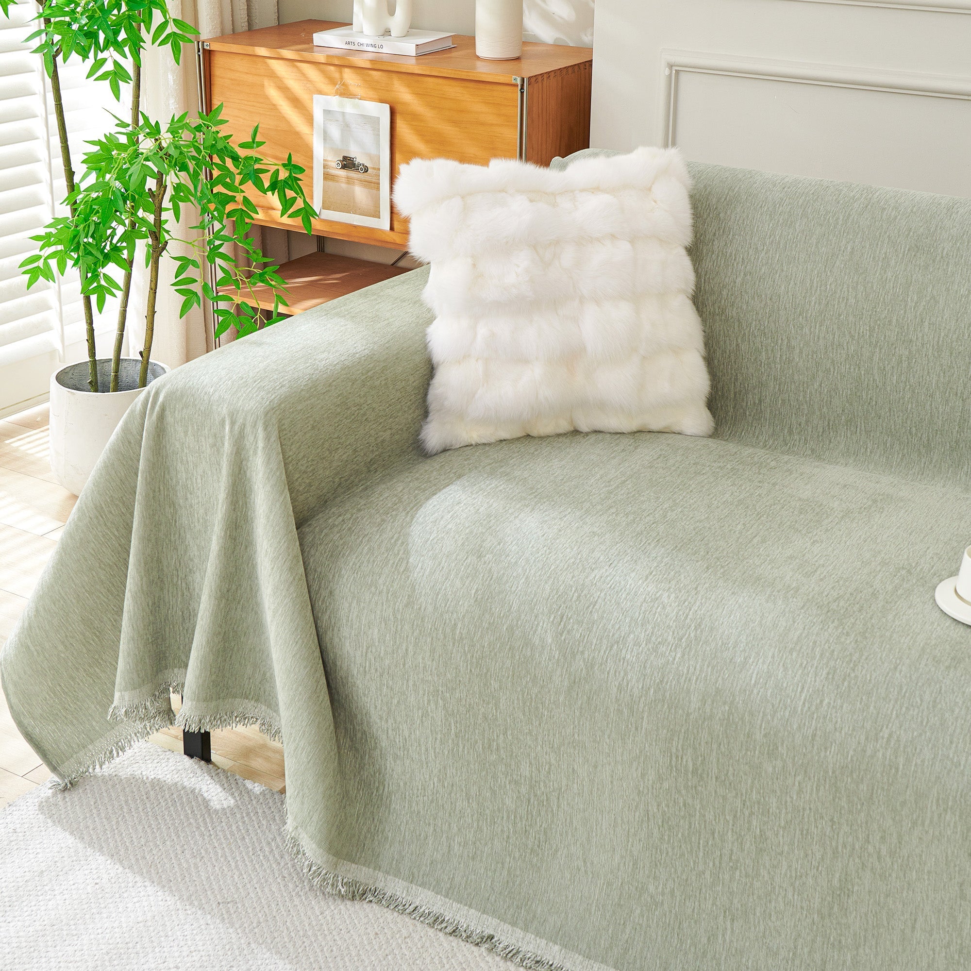 Boho Woven Sofa Cover, Fringed Edge Textile Blend | Washable Furniture Throw | Qonforta