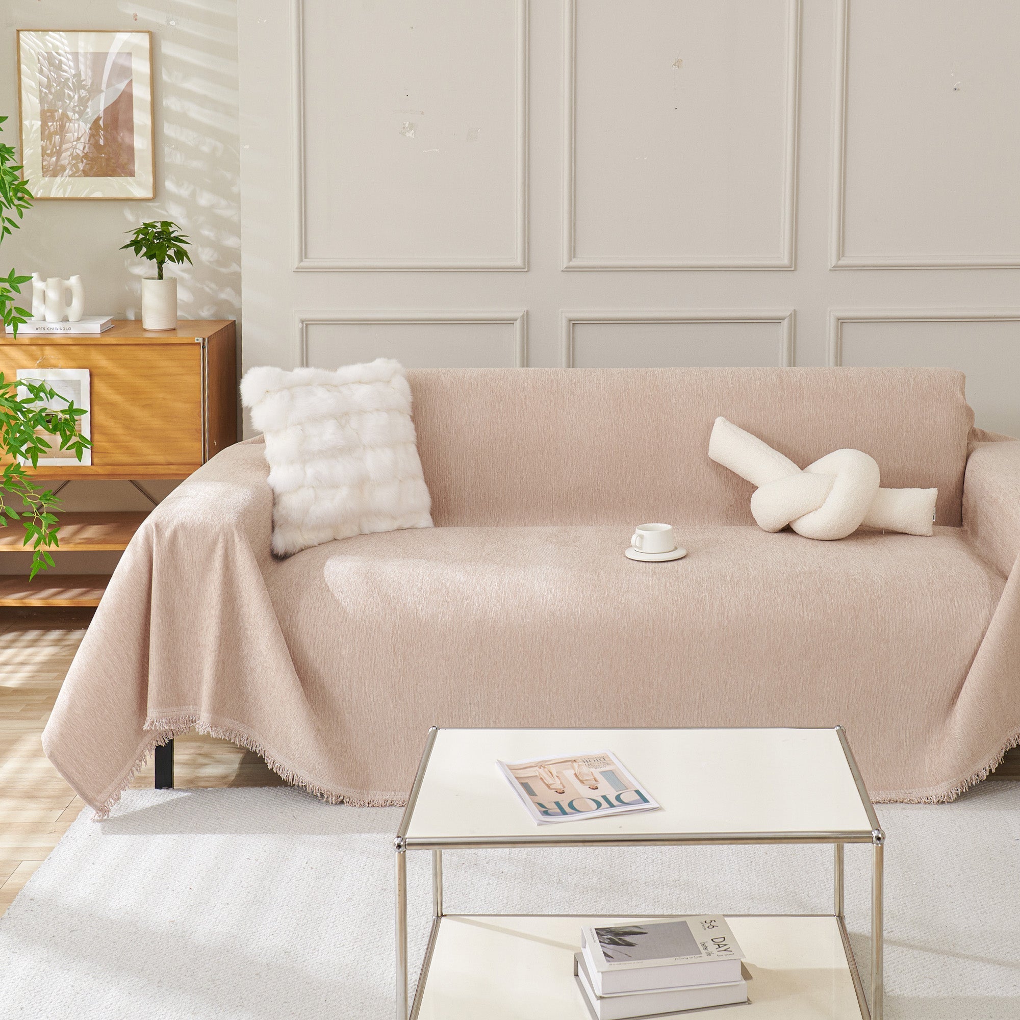 Boho Woven Sofa Cover, Fringed Edge Textile Blend | Washable Furniture Throw | Qonforta
