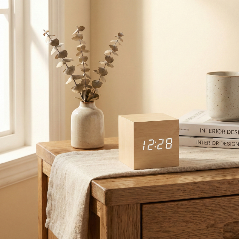 Wooden Sunrise Alarm Clock | Bamboo Finish | Qonforta