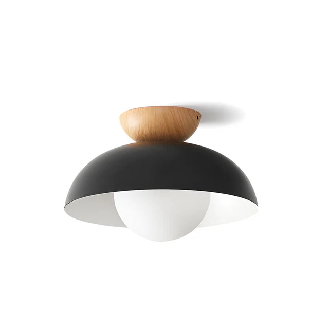 Iron Dome Flush Mount Ceiling Light | Wood Cap | Qonforta