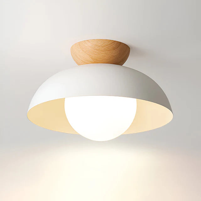 Iron Dome Flush Mount Ceiling Light | Wood Cap | Qonforta
