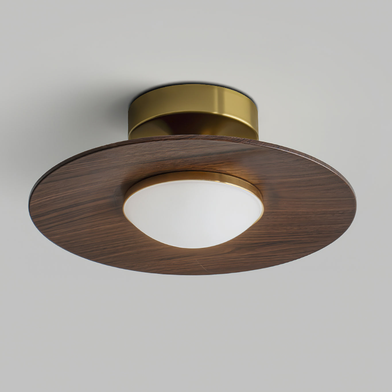 Walnut Wood Grain Disc Ceiling Light Gold Trim | Qonforta