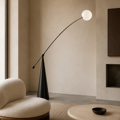 Globe Floor Lamp Arc Curved Arm Matte Black | Qonforta