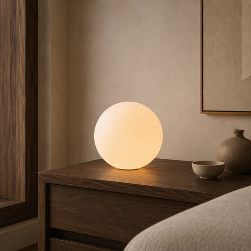 Globe Table Lamp Frosted Resin Marble Base – 2 Sizes | Qonforta