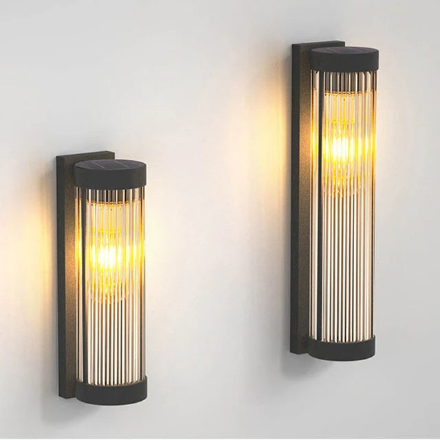 Solar Outdoor Wall Lantern Cylinder LED IP65 – 3 Sizes Black | Qonforta