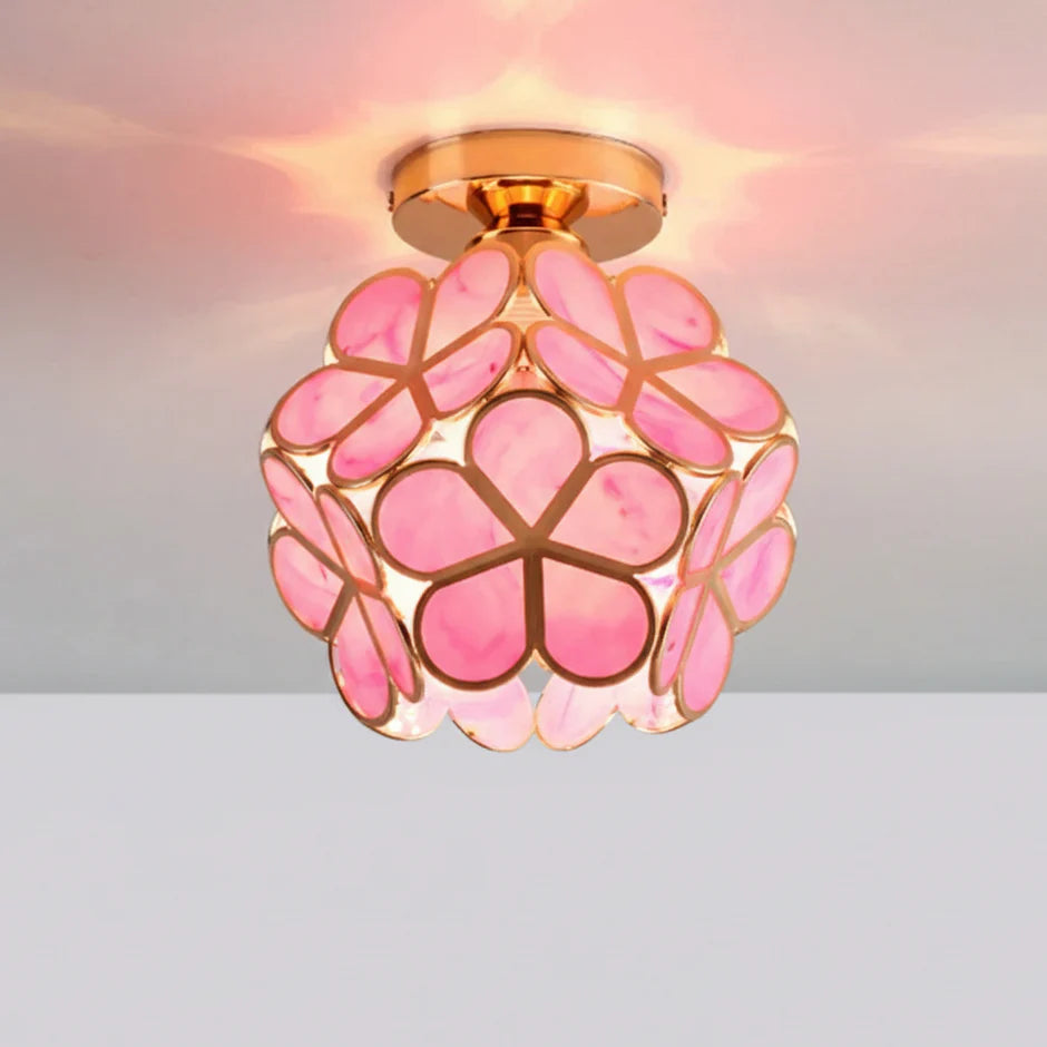 Crystal Petal Flush Mount Ceiling Light | Pink, Yellow & Green | Qonforta