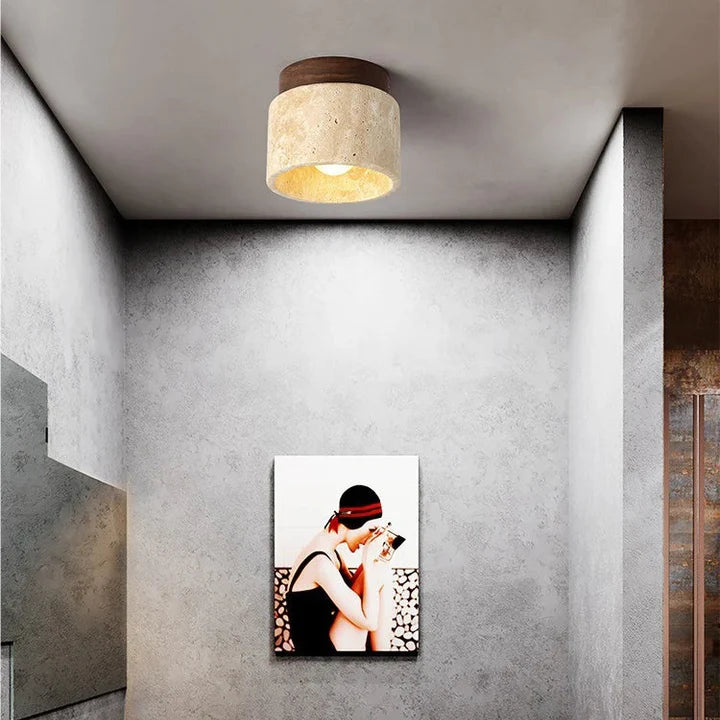 Travertine Stone Flush Mount Ceiling Light | Wood & Stone | Qonforta