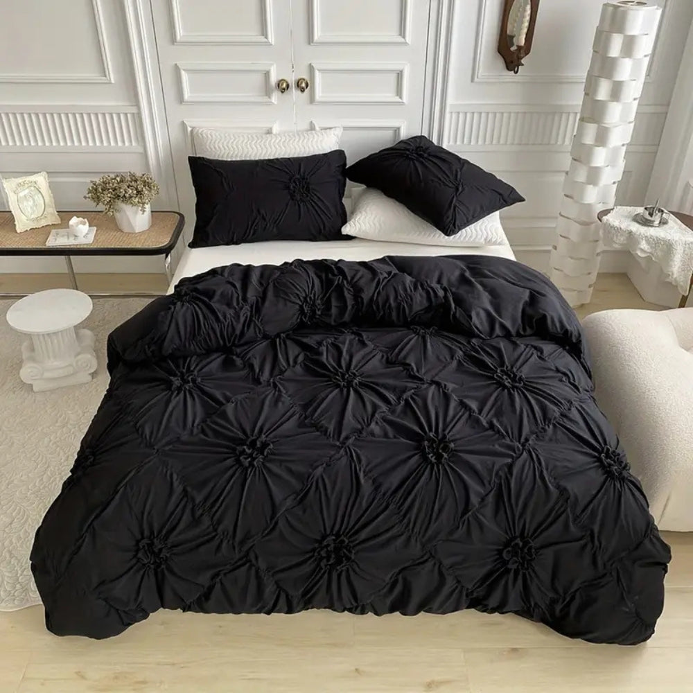 Black ruffle floral duvet cover set with matching pillowcases