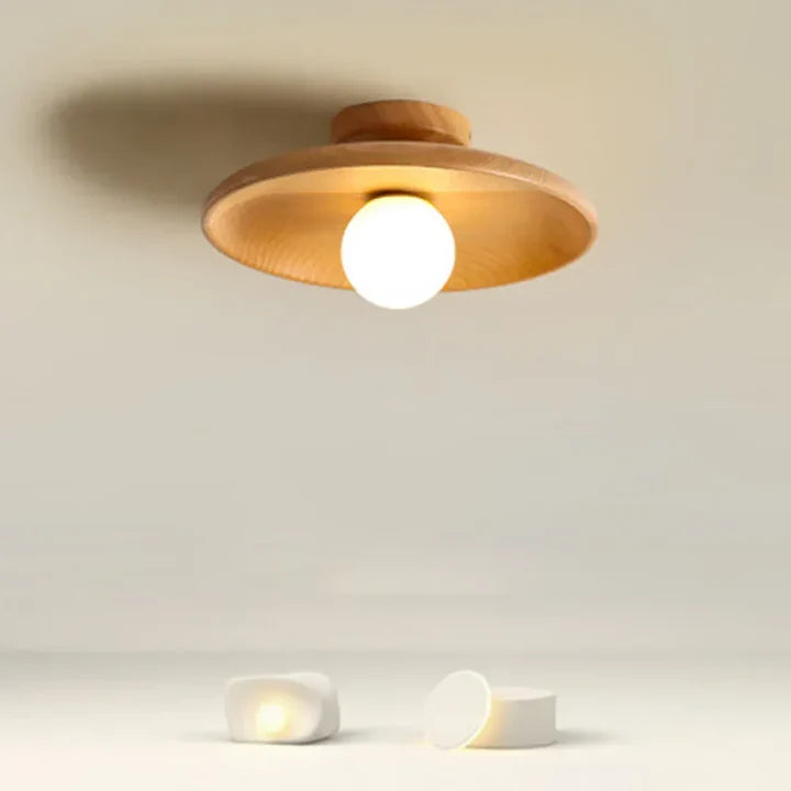 Nordic Solid Wood Disc Flush Mount Ceiling Light | Light & Dark, Warm & Cool | Qonforta
