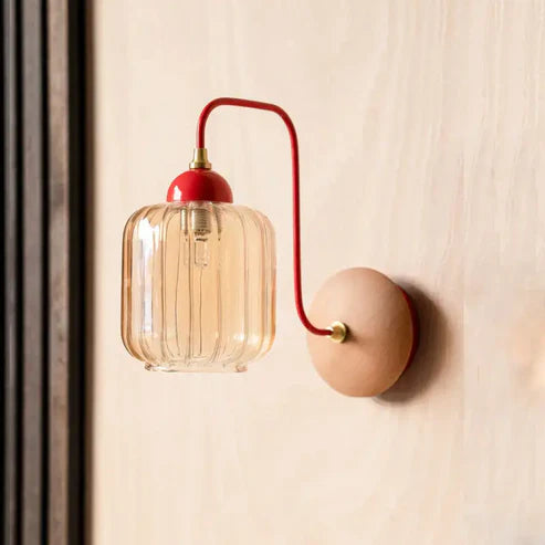 Amber Glass Wall Sconce Nordic Ribbed Shade – Red & Green | Qonforta