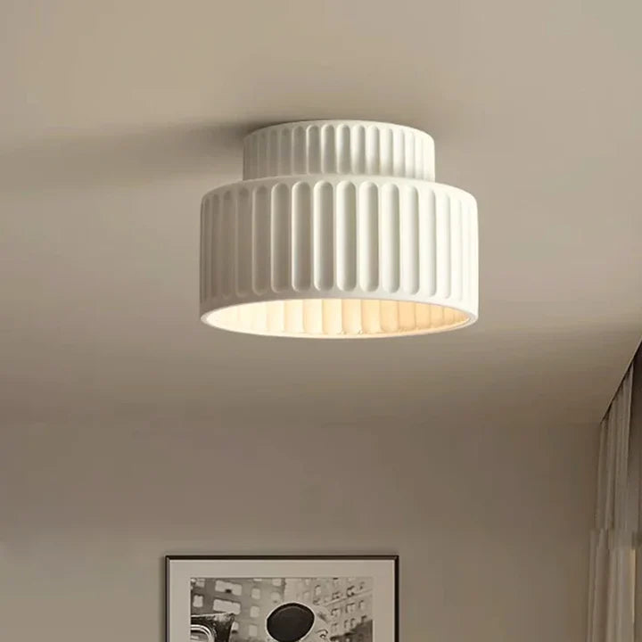 Nordic Ribbed Resin Flush Mount Ceiling Light | Green, Beige & White | Qonforta