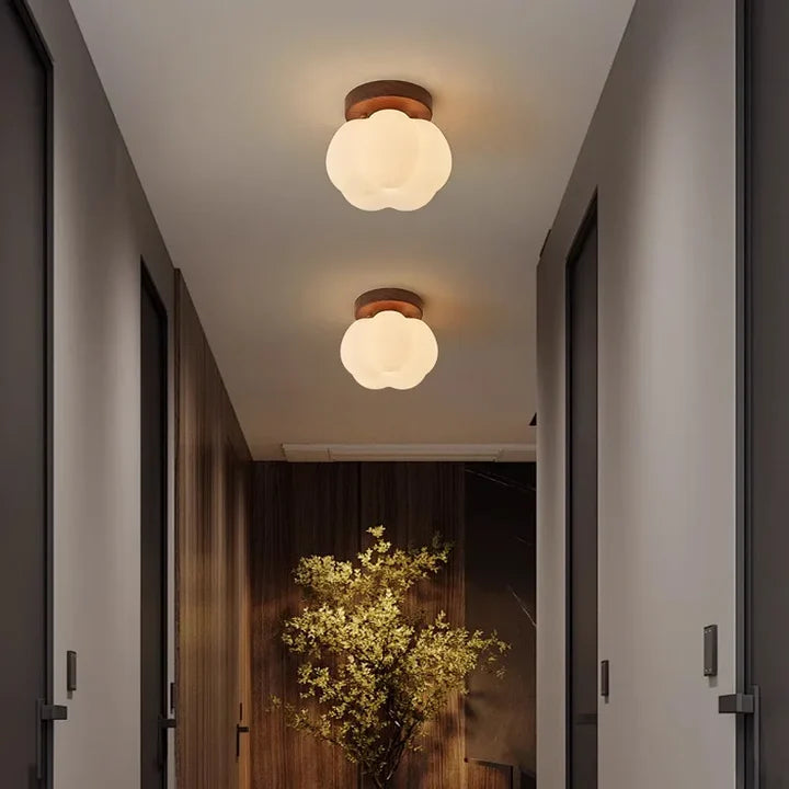 Pumpkin Wood Flush Mount Ceiling Light | Dark & Clear | Qonforta