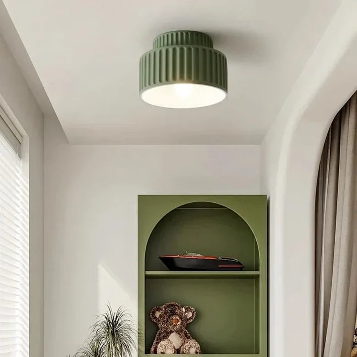 Nordic Ribbed Resin Flush Mount Ceiling Light | Green, Beige & White | Qonforta