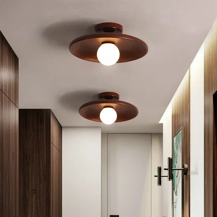 Nordic Solid Wood Disc Flush Mount Ceiling Light | Light & Dark, Warm & Cool | Qonforta