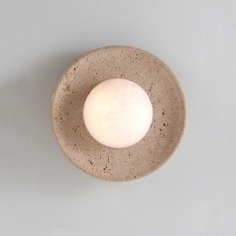 Travertine Wall Sconce Circular LED – Wabi-Sabi Stone | Qonforta
