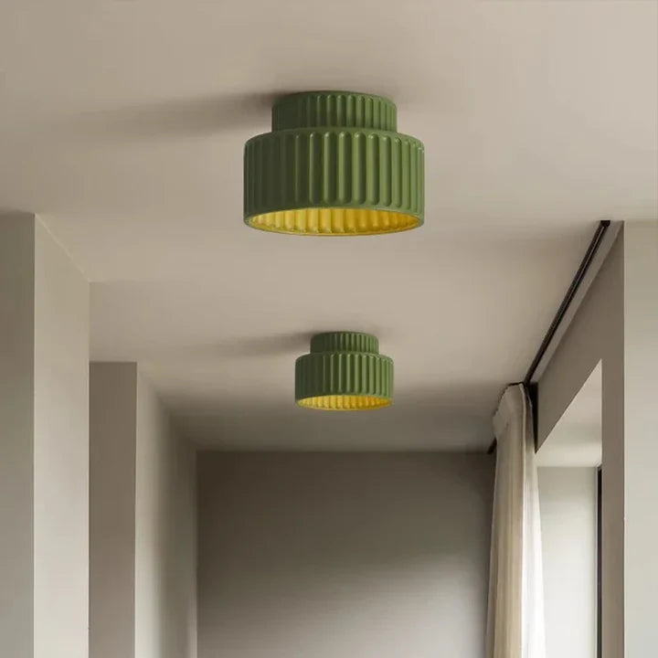 Nordic Ribbed Resin Flush Mount Ceiling Light | Green, Beige & White | Qonforta