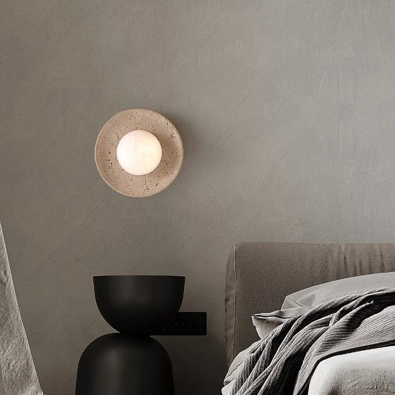 Travertine Wall Sconce Circular LED – Wabi-Sabi Stone | Qonforta