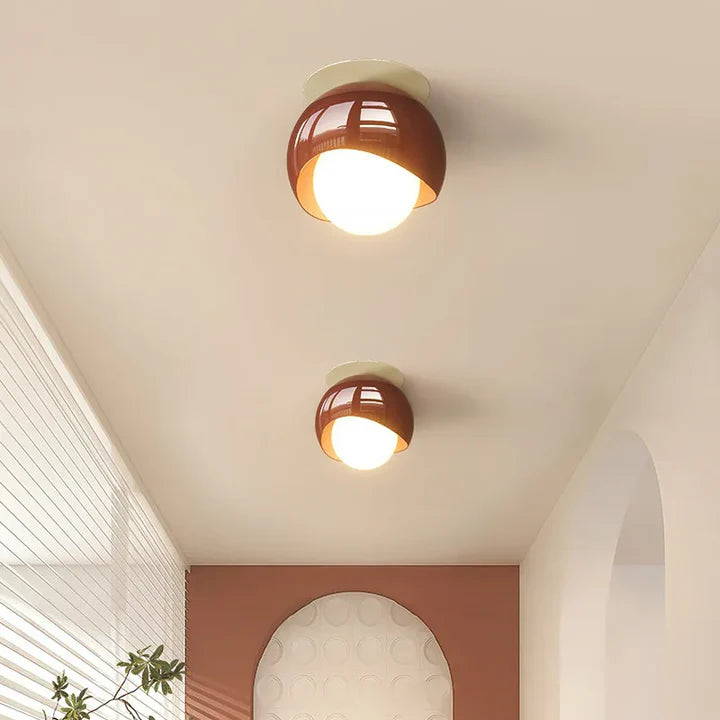 Nordic Glass Globe Flush Mount Ceiling Light | Red & Cream | Qonforta