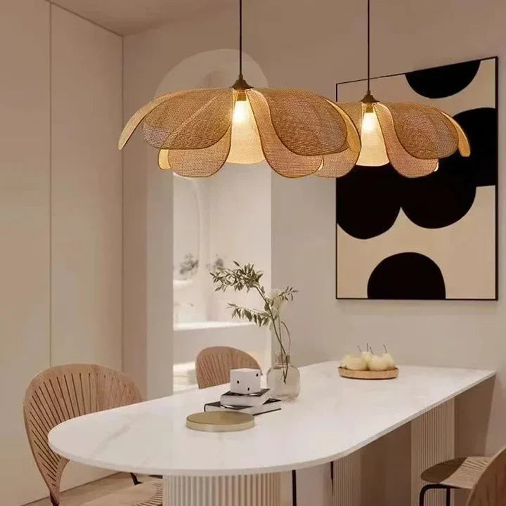 Wicker Petal Pendant Light | 3 Sizes | Boho | Qonforta