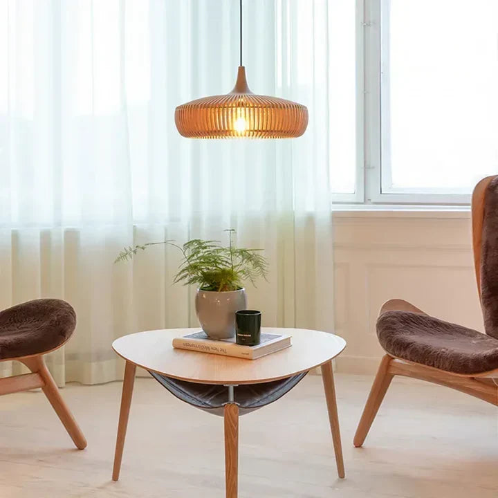 Nordic Wood Slat Pendant Light | 2 Colors 2 Modes | Qonforta