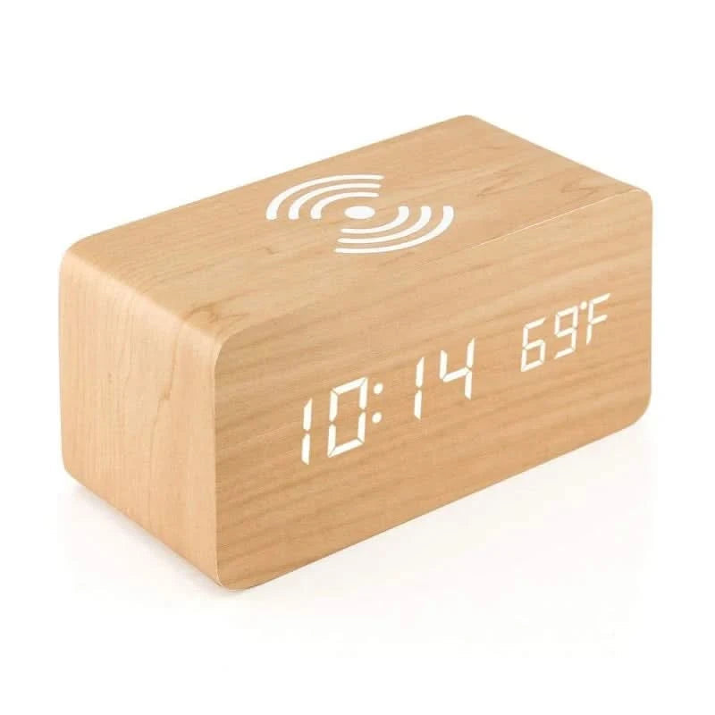 Wooden Alarm Clock | Wireless Charging | Qonforta