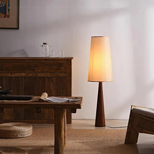 Wood Floor Lamp Tall Fabric Shade Plug-In | Qonforta