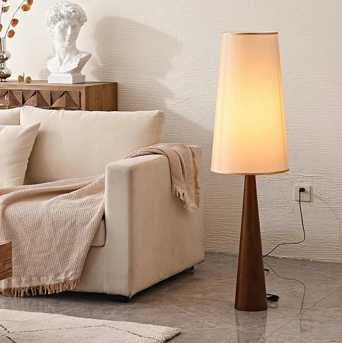 Wood Floor Lamp Tall Fabric Shade Plug-In | Qonforta