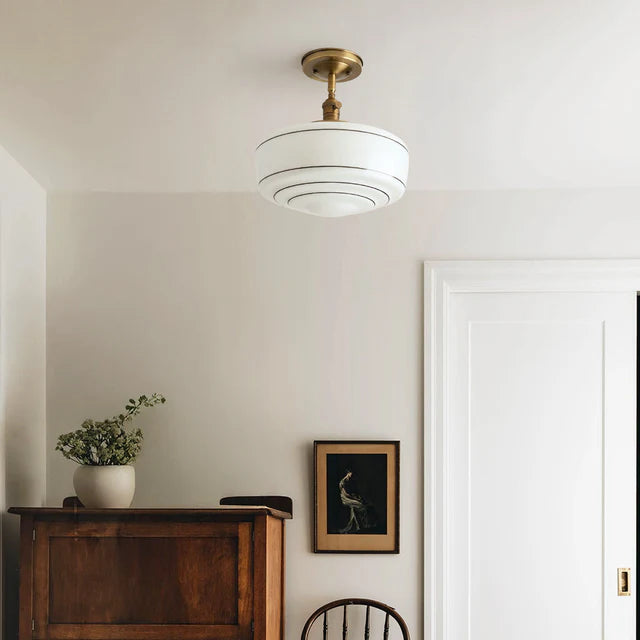 Tiered Opal Glass Semi-Flush Ceiling Light | Antique Brass | Qonforta