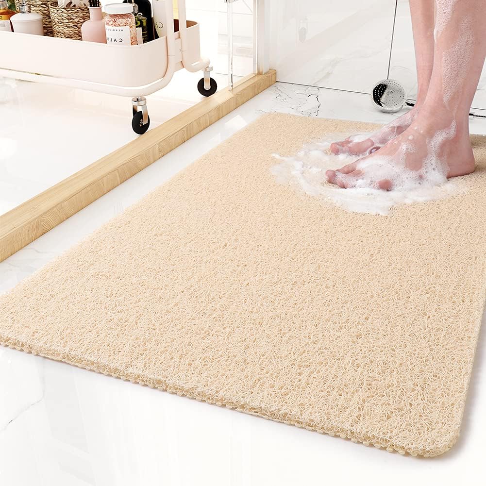 Loofah-Style Non-Slip Shower Mat | Quick-Drain PVC | Qonforta