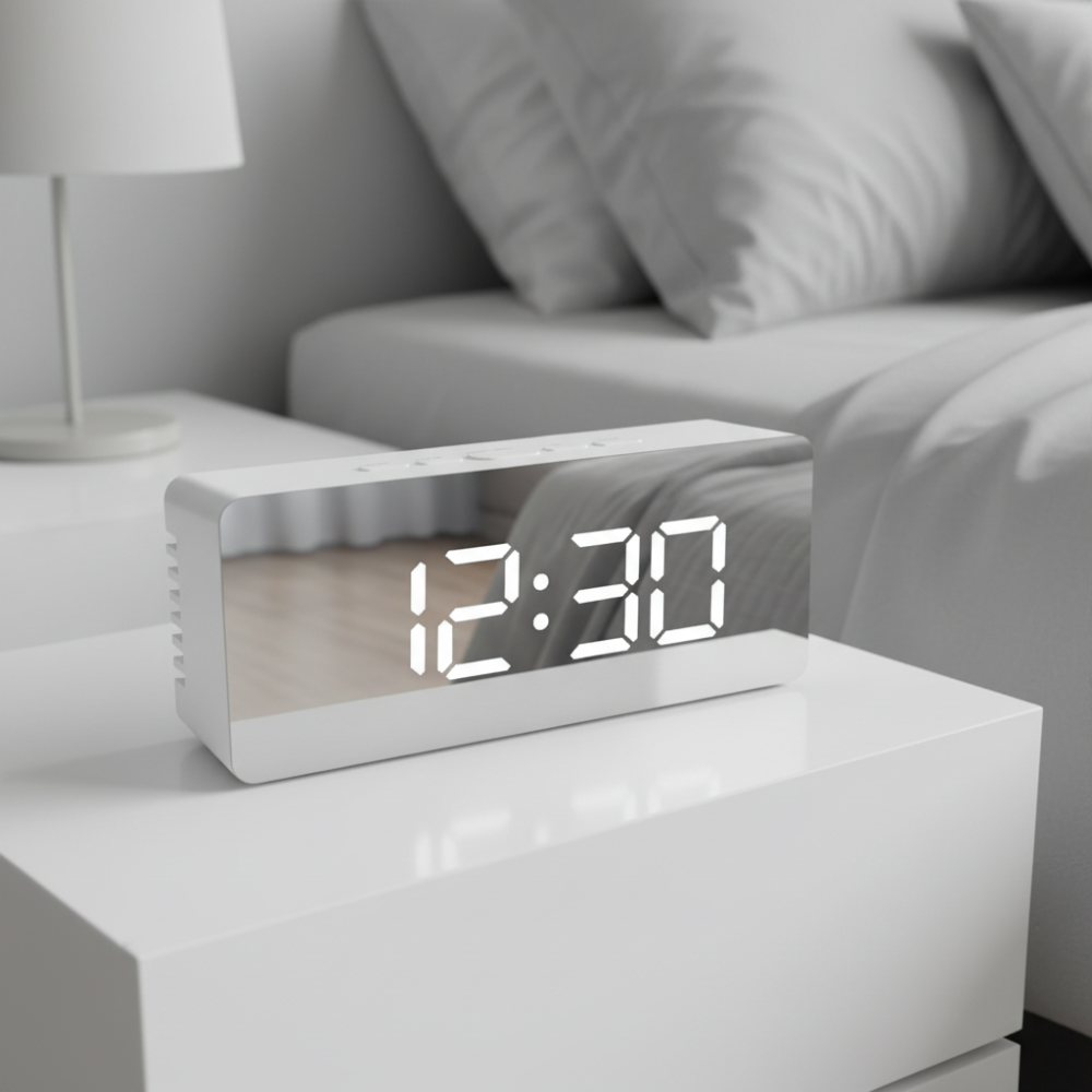 LED Mirror Alarm Clock | Adjustable Brightness | Qonforta