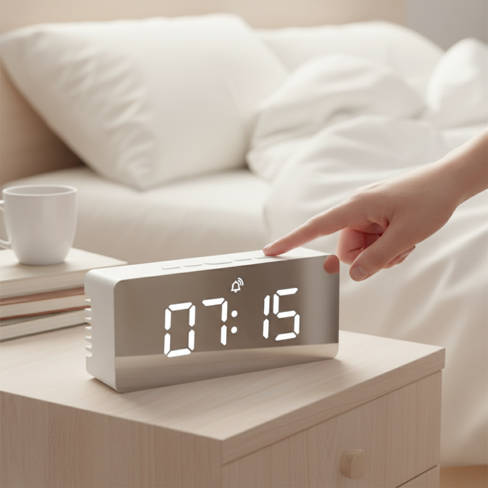 LED Mirror Alarm Clock | Adjustable Brightness | Qonforta
