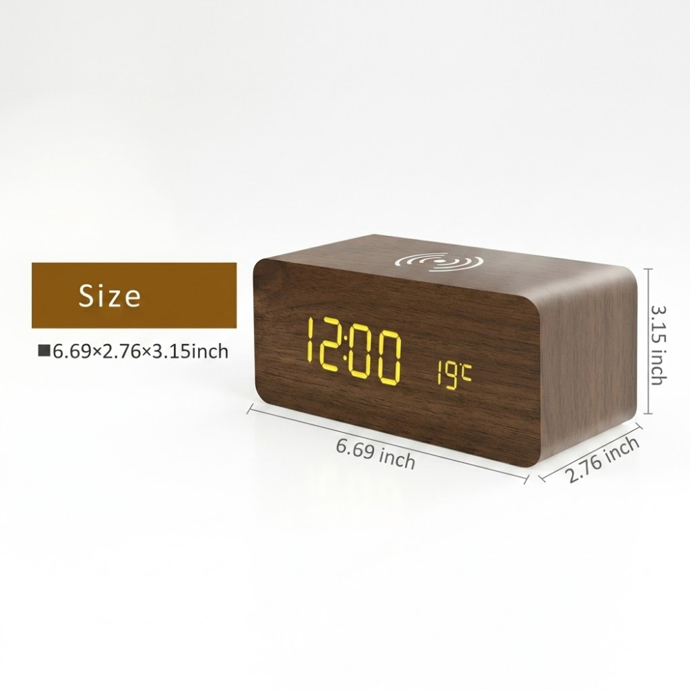 Wooden Alarm Clock | Wireless Charging | Qonforta