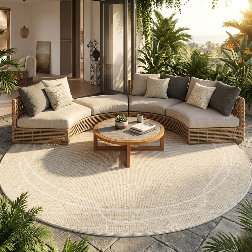 Round Wabi Sabi Area Rug | Cream Non-Slip | Qonforta
