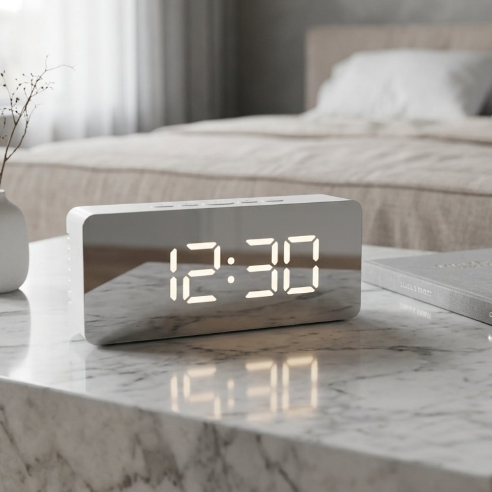LED Mirror Alarm Clock | Adjustable Brightness | Qonforta