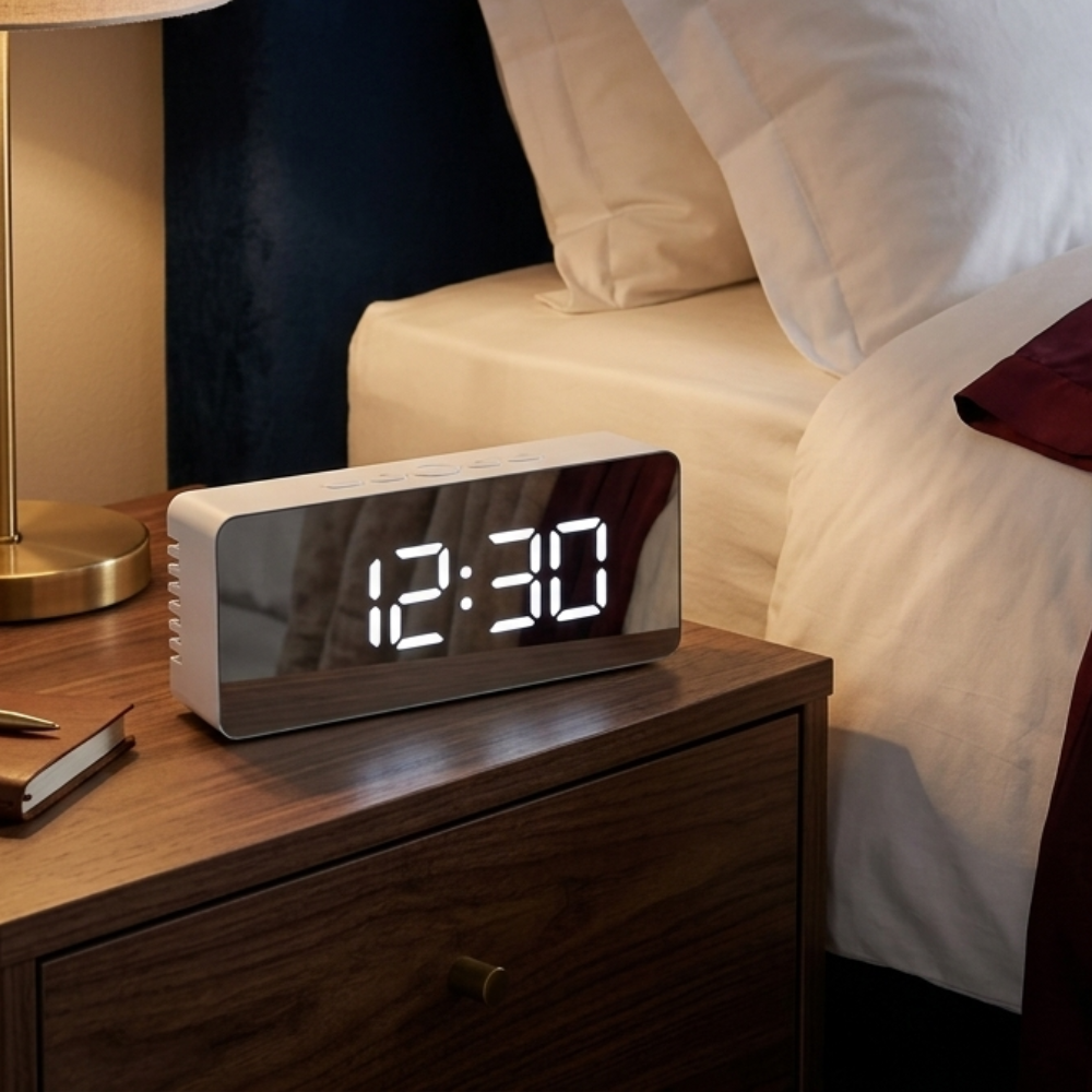 LED Mirror Alarm Clock | Adjustable Brightness | Qonforta
