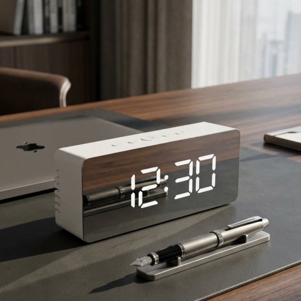 LED Mirror Alarm Clock | Adjustable Brightness | Qonforta