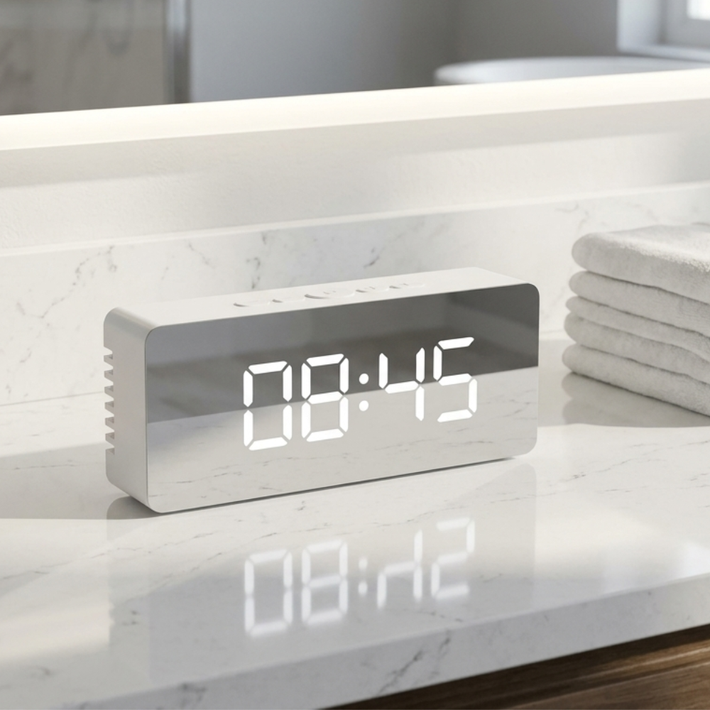 LED Mirror Alarm Clock | Adjustable Brightness | Qonforta
