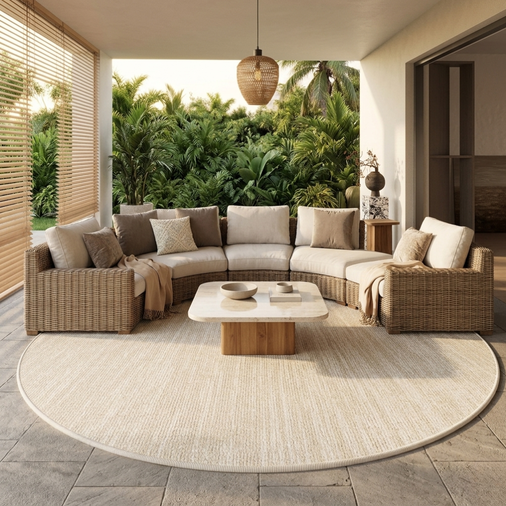 Round Wabi Sabi Area Rug | Cream Non-Slip | Qonforta