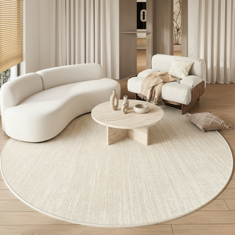 Round Wabi Sabi Area Rug | Cream Non-Slip | Qonforta