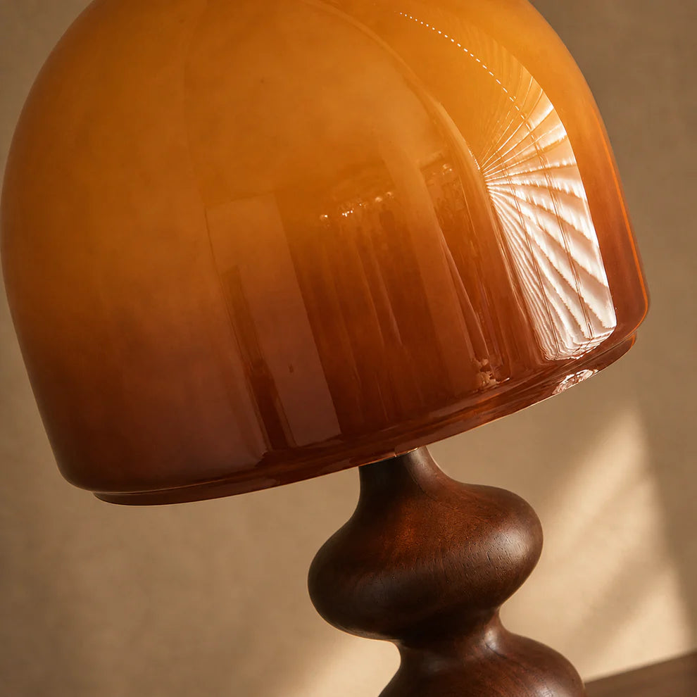 Sculpted Glass Table Lamp Amber Walnut Retro | Qonforta