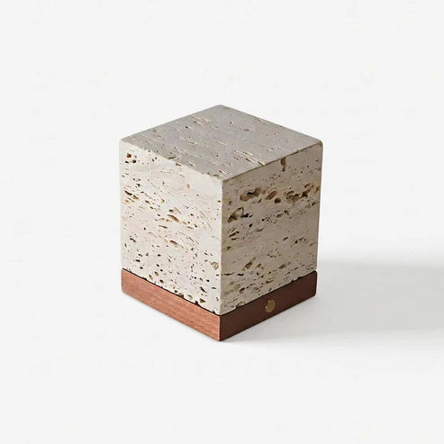 Travertine Cube Table Lamp Perforated Stone LED – 2 Sizes | Qonforta