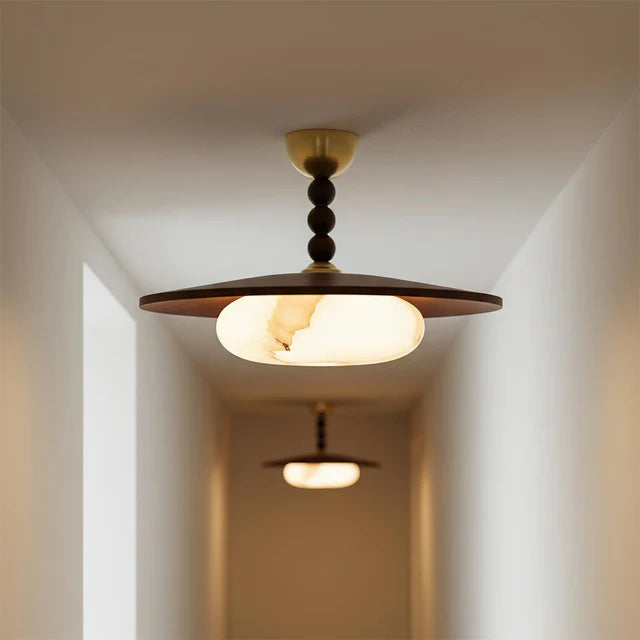 Alabaster Walnut Semi-Flush Ceiling Light | Warm White | Qonforta