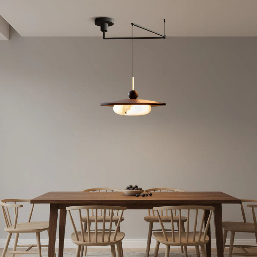 Swing Arm Pendant Light Walnut Shade | Adjustable | Qonforta