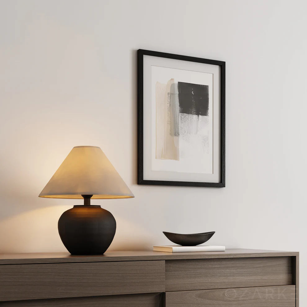 Colette Victorian Ceramic Table Lamp | Matte Black & Linen Shade | Qonforta