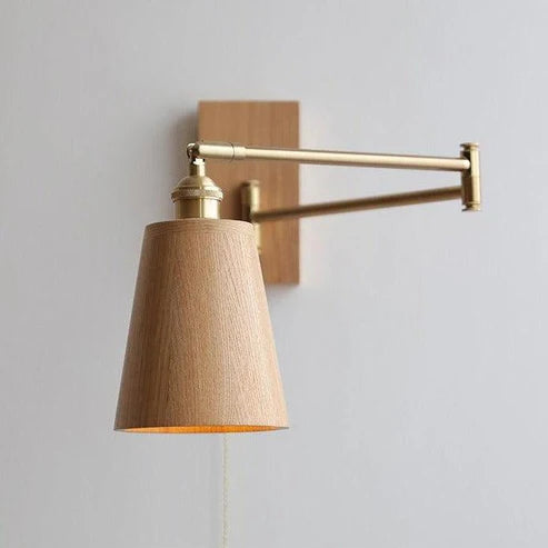 Wood Brass Wall Sconce Adjustable Arm Pull Chain Switch – 4 Variants | Qonforta