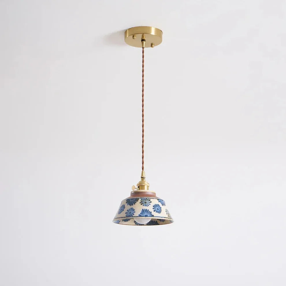 Hand-Painted Ceramic Pendant Light | Vintage Floral | Qonforta